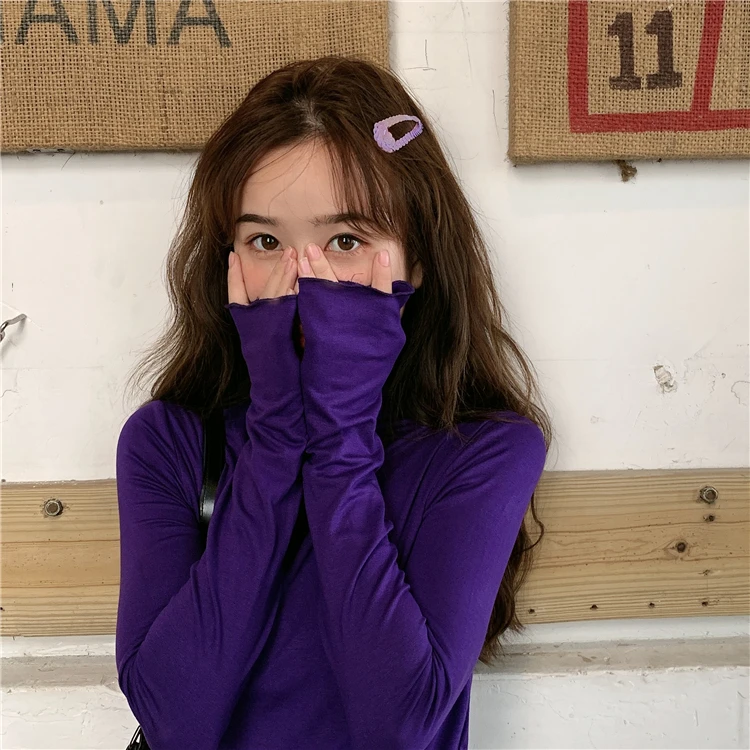 

Women's Autumn Chic Half-turtleneck Thin T-shirts Female Fashion All Match Solid Color Slim Style Bottoming Harajuku Sweet Tees