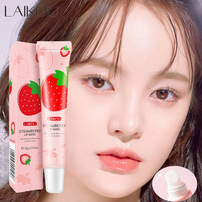 

LAIKOU Natural Extract Hydrating Lip Balm Girl Good Night Lip Mask Strawberry Flavor Nourish Protect Lips Care Sleeping Mask 18g