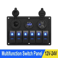 6 gang rocker switch panel 1224v dual usb slot socket digital voltmeter voltage display for marine car rv vehicles truck yacht
