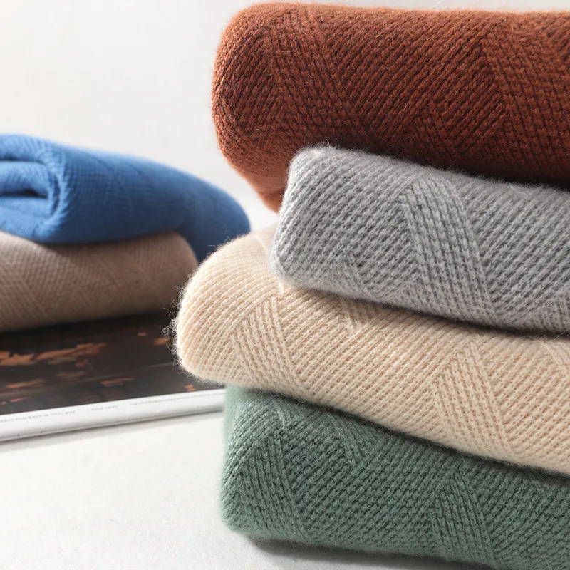 Autumn and winter new round neck cashmere sweater men's thick pullover sweater loose casual men's wool knitted bottoming shirt