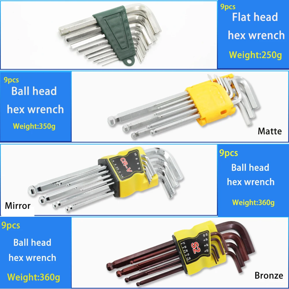 9 шт. шаровая Головка шестигранный ключ Бронзовый S2 зеркальный матовый CRV