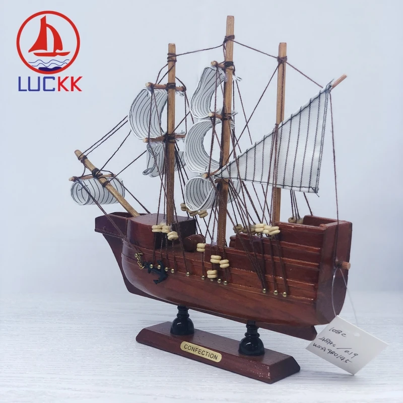 LUCKK 24 см морская ручная работа Ретро Красная деревянная фигурка парусная лодка