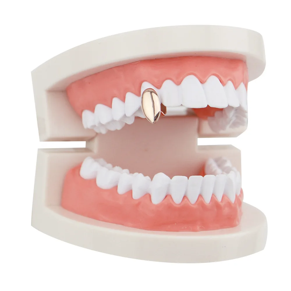 Накладки на зубы Top Single Fangs Grillz 4 Color Smooth Silver Gold Rose набор дешевых украшений для мужчин хип-хоп ювелирных изделий.