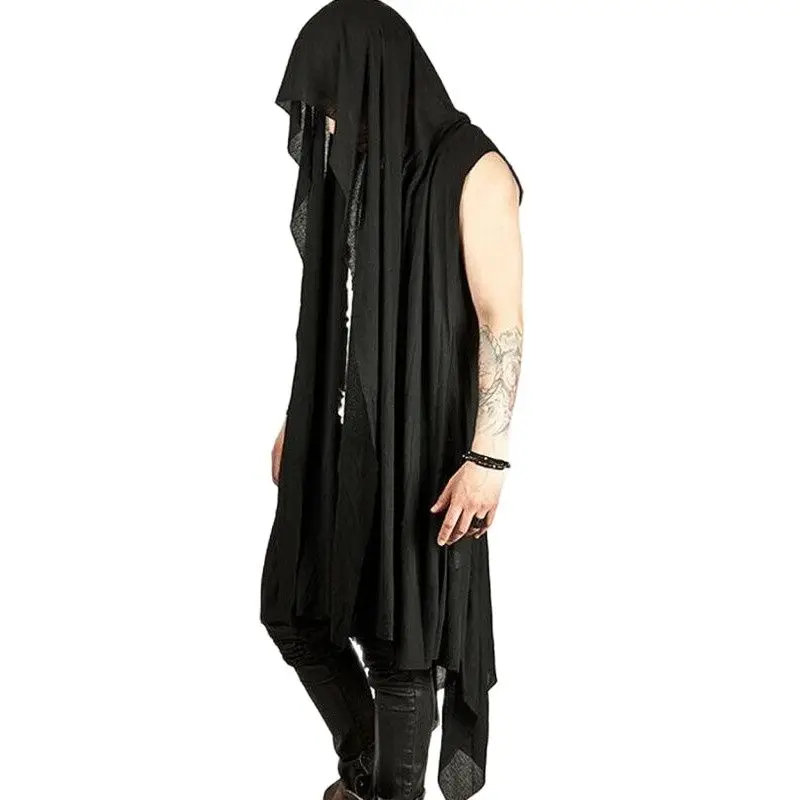 Длинный льняной жилет для ночного клуба Мужская накидка в стиле хип хоп и панк