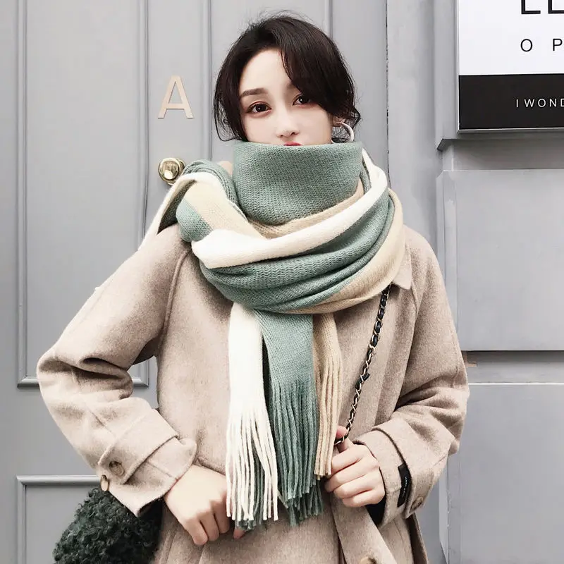 

Women Scarves Winter Korean Wild Thick Soft Wool Knitted Scarf Men And Woman Warm Bib Female Shawl Tourism Go Out Scarves Wraps