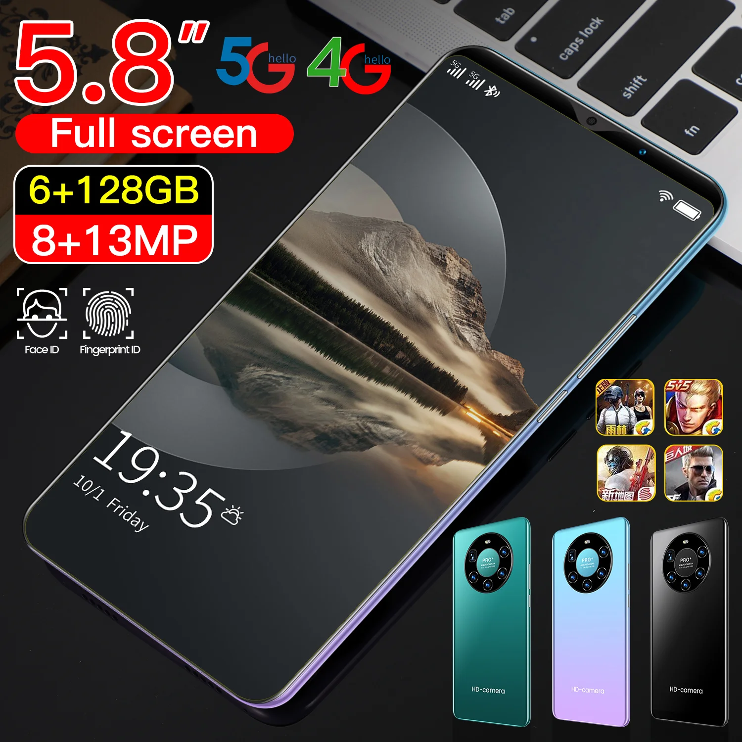

Mate43 Plus Smartphone 5.8Inch Android10 4800mAh 6+128GB Dual SIM Dual Standby Support Face Global Version 5G Android CellPhone