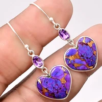 new creative purple stone long earrings boho lovely geometric oval amethyst dangle earrings for women