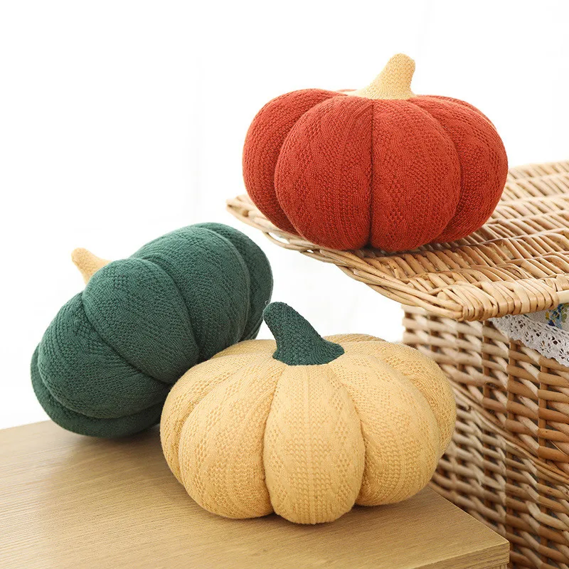 

20/40cm Drop shipping Simulation Pumpkin Pillow Wool Knitted Down Cotton Stuffed Soft Home Sofa Cushion Plush Toy Christmas Gif
