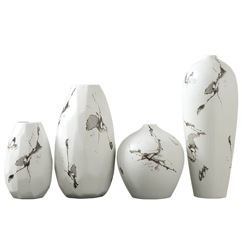 

Classic Ceramics Vase Marble Ink Texture Flower Arrangement Crafts Home Decoration Modern Floral Ink Painting Porcelain Vases