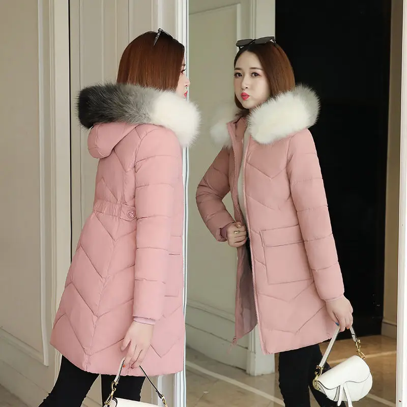 

Winter Jacket Women Midi Long Parkas Fur Collar Casual Slim 2020 Fashion Female Jacket Down Cotton Padded Warm Coat C105