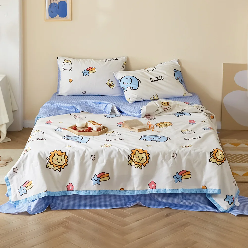 Детское летнее одеяло тонкое удобное хлопковое покрывало с мультяшным принтом