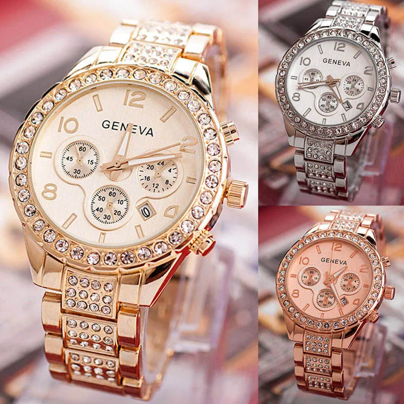 

Luxury Brand Watch Geneva Women Classic Fashion Rhinestone Watch Crystal Quartz Ladies Watches Clock Relogio Feminino