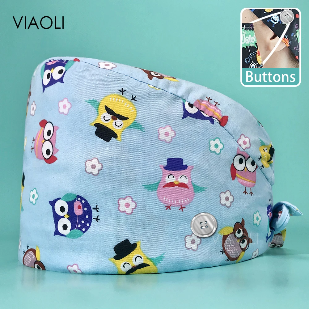 

Кепка с мультяшным принтом в виде милой мудрой совы для реабилитации, работы, Кепка-шапка для косметолога, Регулируемая Кепка-VIAOLI