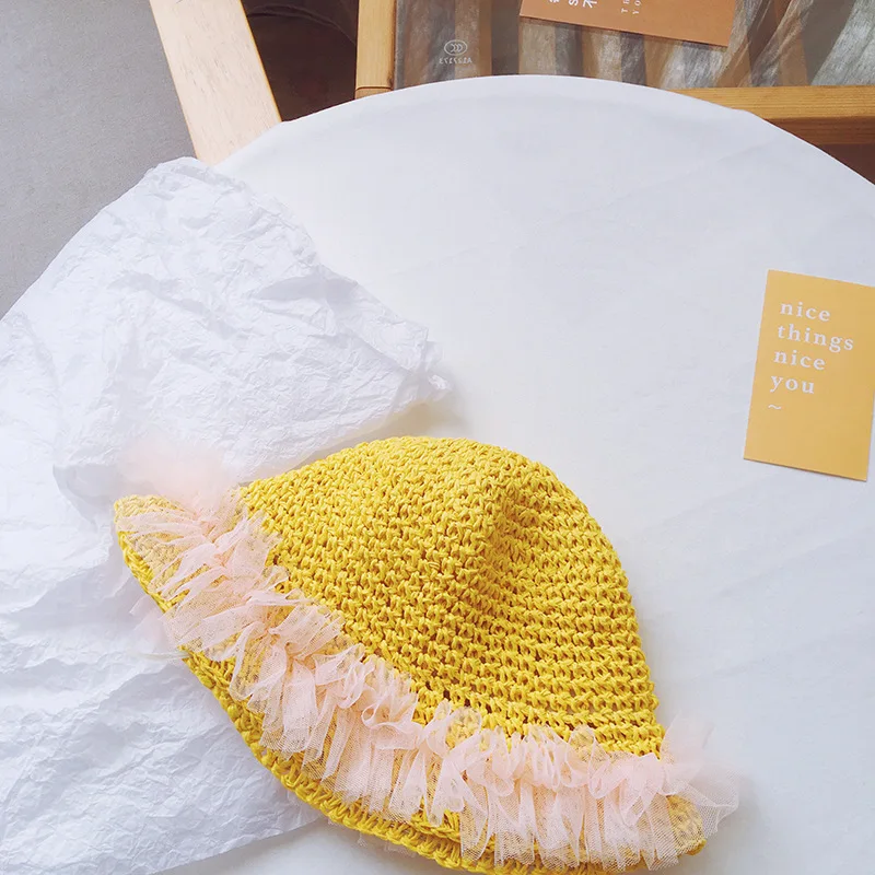 

Small Fresh Lace Children's Big-edge Woven Straw Hat Summer Cute Baby Sun Shade Fisherman Straw Hat Baby Girl