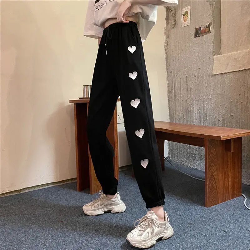 

High Waist Straight Trousers Women Solid Color Casual Printed Pants Loose Elastic Waist Pantalones Autumn Korean Style Joggers