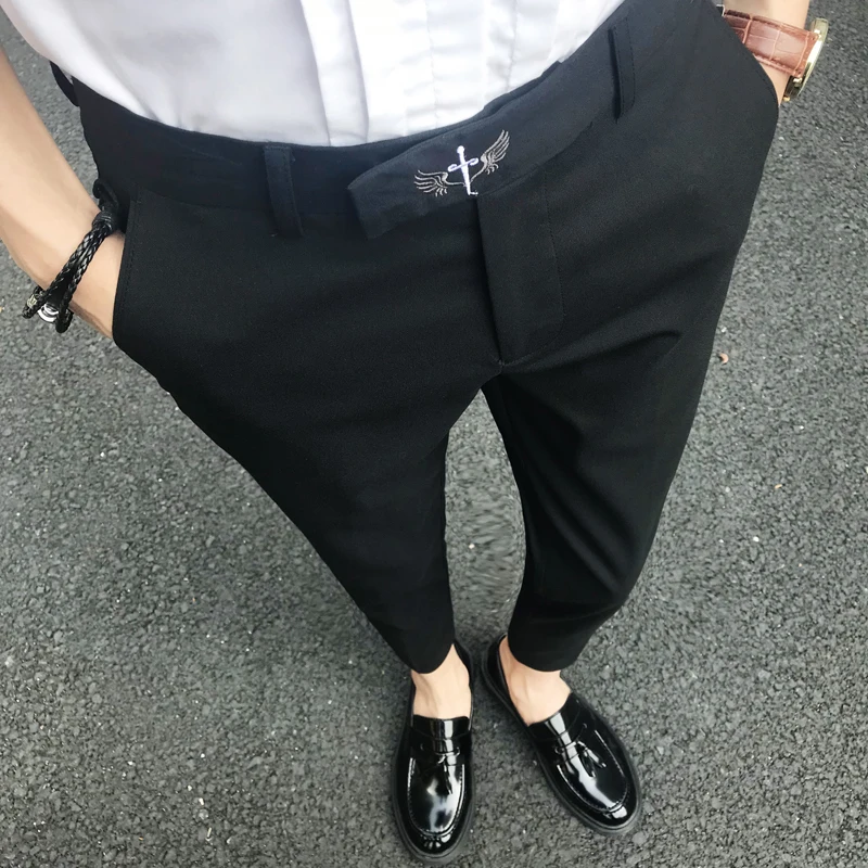 

Cropped Pants Men's Casual Pants Slim-Fitting Ankle-Tied Suit Pants Male Students Korean Style Suit Pants jogging pants men