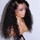 Черные свободные волнистые синтетические кружевные передние парики из высокотемпературного волокна для женщин, курчавые, выщипанные натуральными волосами