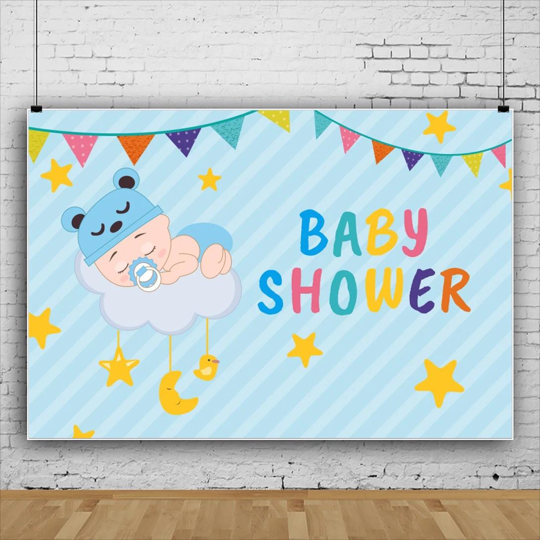 

Laeacco Baby Shower Party Blue Stripes Photography Backdrop Gold Star Moon Customize Poster Pattern Photo Background Photostudio