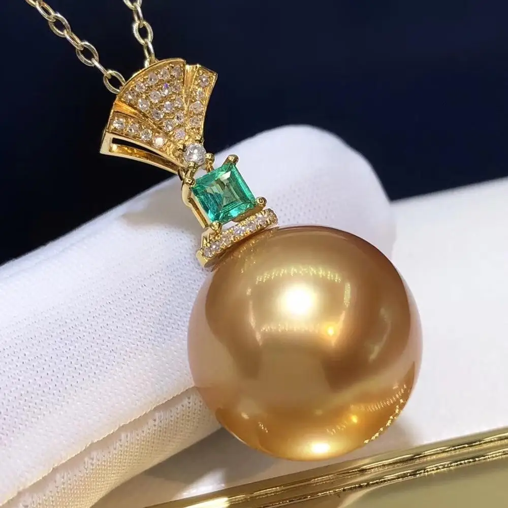 D717 жемчужная подвеска ювелирные изделия из 18-каратного золота круглое 13-14 мм