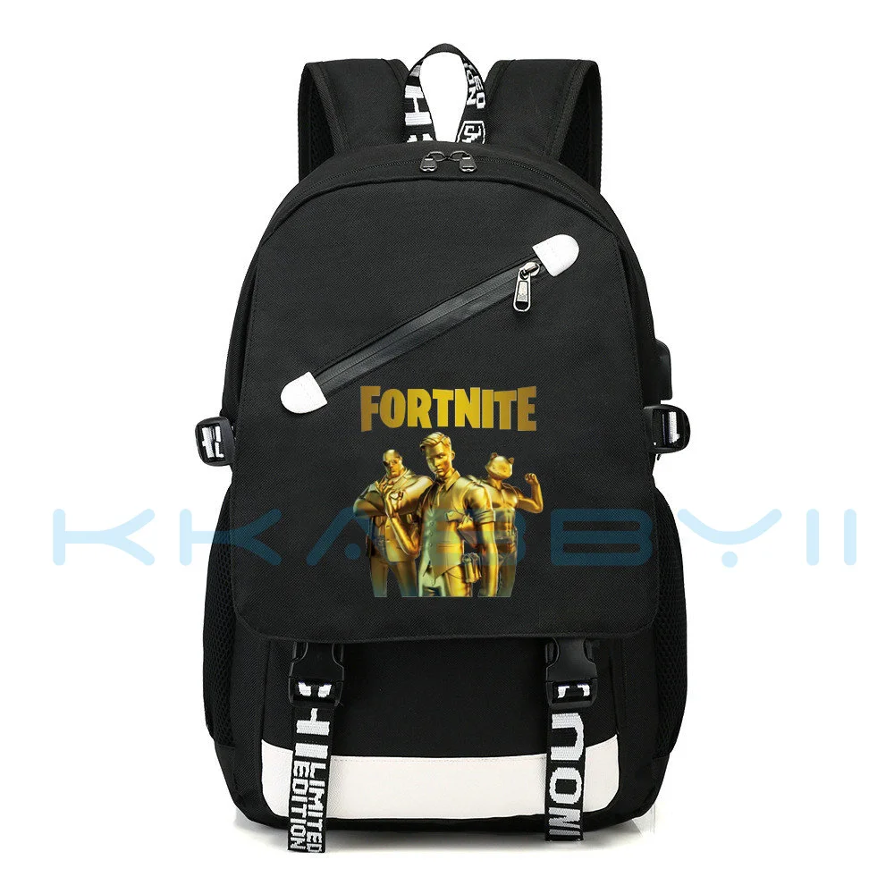 Рюкзак игровой крепости Fortnite, Холщовый школьный ранец с USB-зарядкой для мальчиков и девочек, дорожный портфель
