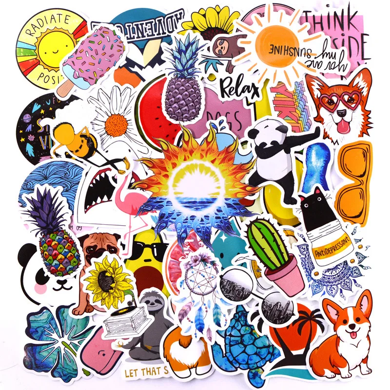 

50 PCS Summer Cute Stickers for Puppy Landscape Flower Decal Stickers to Luggage Laptop Bike Car Motorcycle Fridge Cool Sticker
