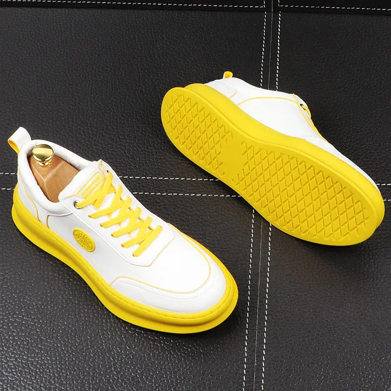 CuddlyIIPanda New Luxury Designer Men Leisure Yellow White Shoes Spring Autumn Thick Bottom Sneakers Male Youth Trending | Обувь