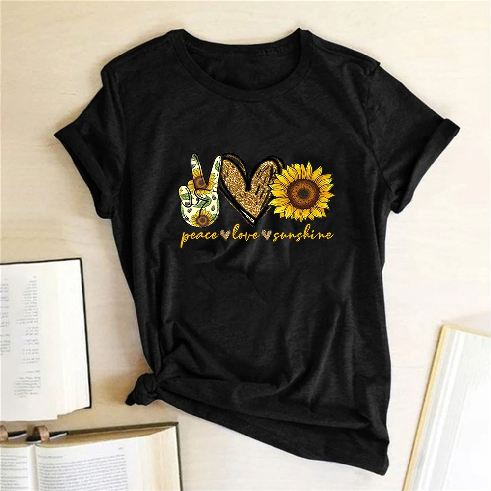 Peace Love Sunshine принт женские футболки с коротким рукавом круглым вырезом на лето и