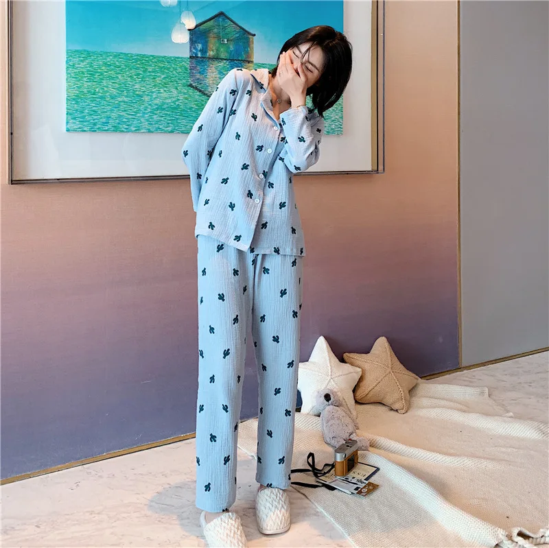 Женский пижамный комплект с длинным рукавом и принтом кактуса|Комплекты пижам| |