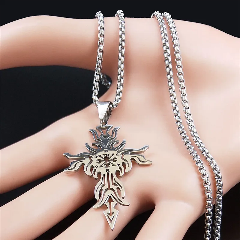 Ожерелье с подвеской-крестом в виде демона из нержавеющей стали 2022 серебряного