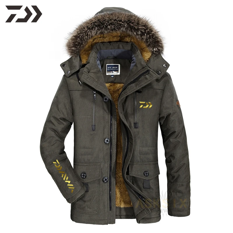 

Зимняя толстовка с капюшоном, пальто для рыбалки Daiwa, Мужская однотонная бархатная ветрозащитная рыболовная куртка с несколькими карманами...