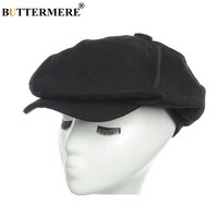 buttermere woolen harlem newsboy cap for men panel cap solid black ivy flat cap male winter mens hats