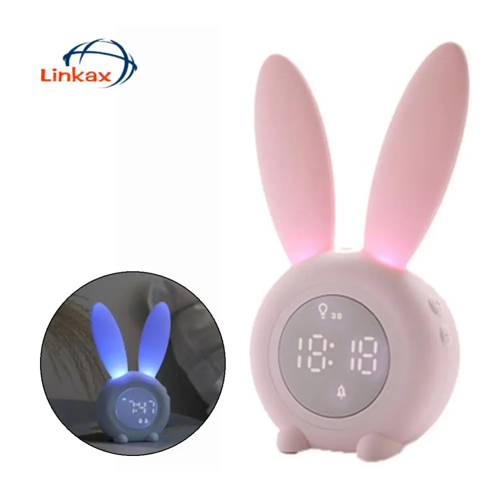 

Цифровой будильник в форме кролика со светодиодной подсветильник кой, силиконовые настольные настенные часы для украшения дома, ночсветил...