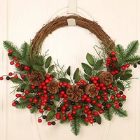 christmas rattan wreath pine natural branches berriespine cones christmas wreath supplies home door decoration for new years