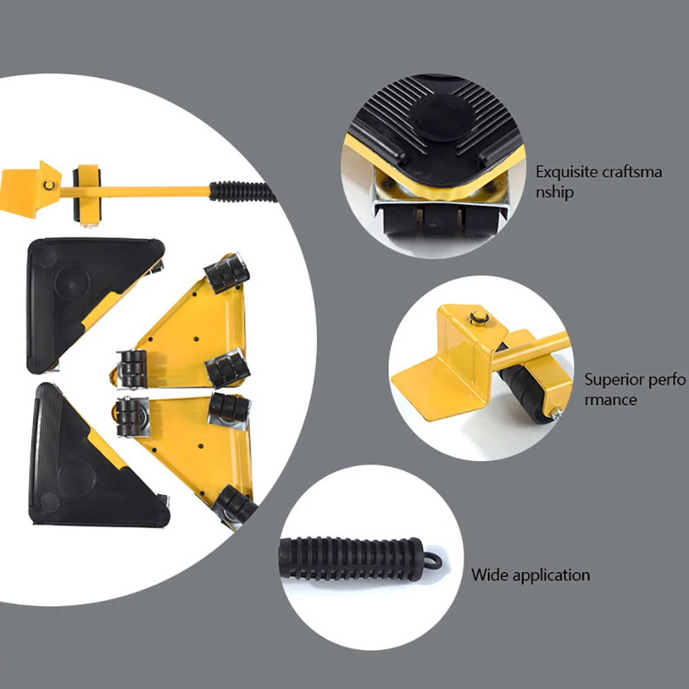 

5Pcs Furniture Transport Lifter tool Set Heavy Stuffs Moving Hand Tools Set Wheel Bar Mover Device Furniture Mobile Device