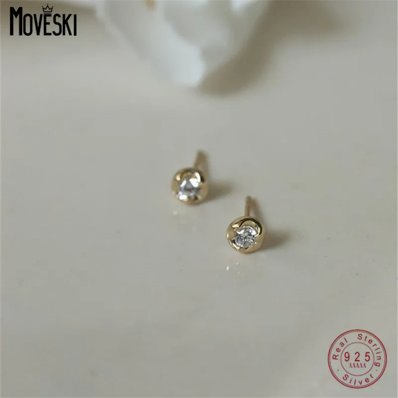 

MOVESKI Genuine 925 Sterling Silver Simple Stud Earrings for Women Fine Geometry Zircon Studs All-match Jewelry