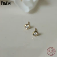 moveski genuine 925 sterling silver simple stud earrings for women fine geometry zircon studs all match jewelry