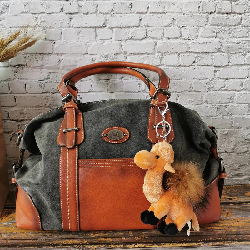 Black and Camel IMYOK винтажные роскошные женские сумки из натуральной кожи, брендовая дизайнерская сумка, Высококачественная сумка-торба, женские сумки через плечо - Цвет: Black and Camel