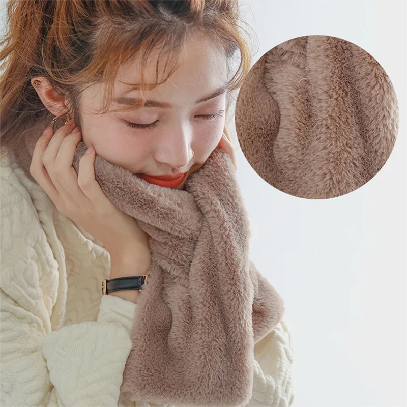 

Women Winter Warm Plush Scarf Rabbit Fur Thicken Ladies Fake Collar Neckerchief Khaki Rabbit Hair Scarf