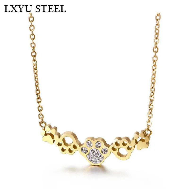 Ожерелье из нержавеющей стали с фианитами и изображением лапы животных |