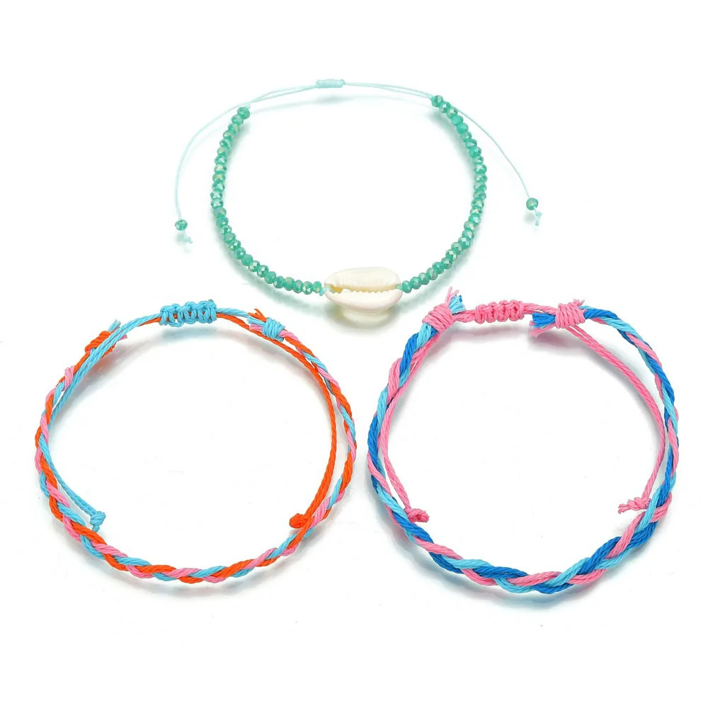 Modyle Bohemian Beach Shell Bracelets Set Handmade Braided Bracelet Adjustable Multilayer Wristband Women Gift | Украшения и