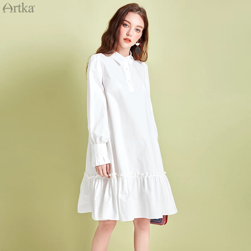 Платье ARTKA LA25200C женское с длинным рукавом Элегантное повседневное белое платье