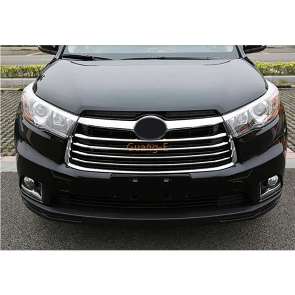 Для Toyota Highlander крышка кузова автомобиля детектор ABS хромированной отделкой спереди up Grid гриль решетка Вокруг каркас лампы части 4 шт