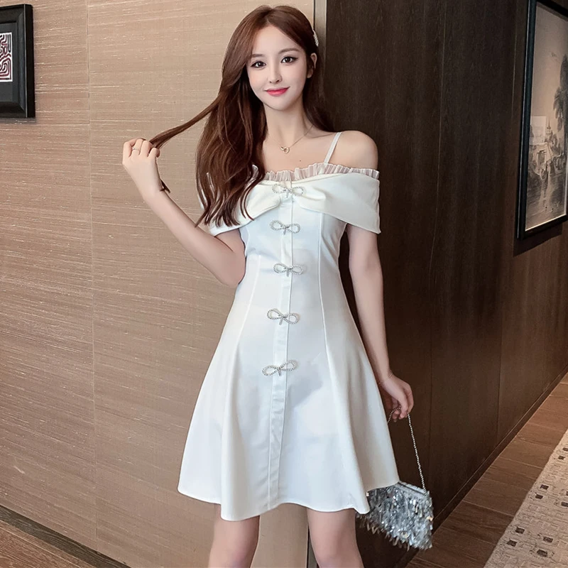 

Женский элегантный винтажный сарафан в стиле Хепберн белого цвета 2022 черные сексуальные Клубные мини-платья на бретельках летние облегающ...