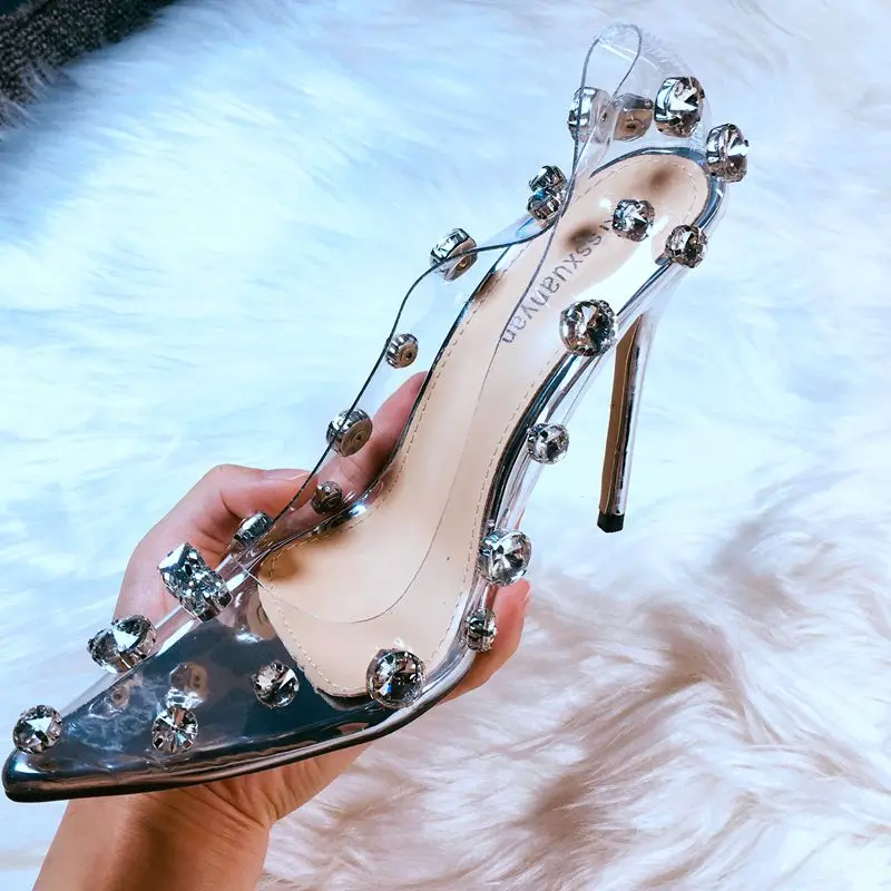 Пикантные женские туфли лодочки со стразами Серебристые свадебные Сезон весна