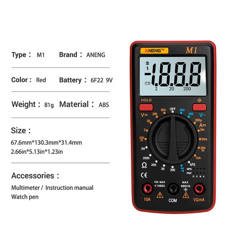 Digital Multimeter M1 A830L Portable Multimeters Handheld Tester Intelligent Multimetro With Test Lead Large Lcd Display | Инструменты
