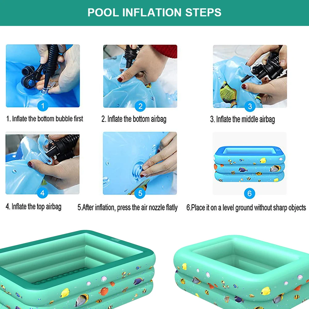 

Summer Outdoor Inflatable Swimming Pool Square Kids Paddling Pool Family Lounge Pools Backyard Play Pool For Kids Children Green
