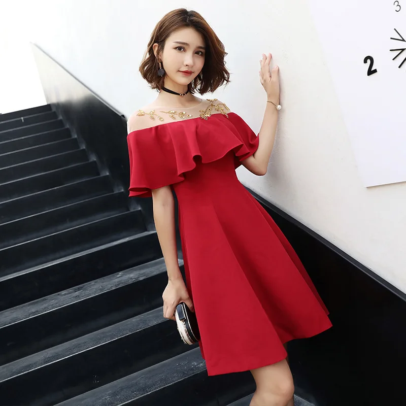 

Red O-Neck Women Short Sequin Party Dress Luxury Elegant Banquet Oriental Slim Evening Prom Vintage Gowns Vestido XS-XXL