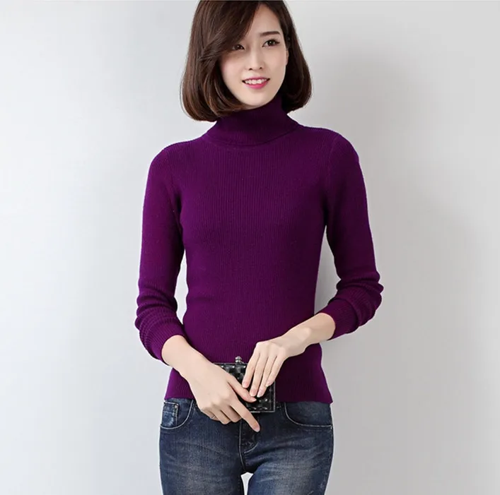

High neck sweater women's tight and thickened solid color bottoming sweater with lapel and pullover slim fit Z134