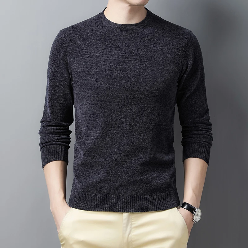 

YISU 2021 Casual Men Spring Sweater Solid color O-Neck Knitted pullover Long sleeve Jumper Fashion Loose simple spring tops