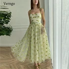 Verngo 2021 Новый дизайн светильник-зеленое Тюлевое ТРАПЕЦИЕВИДНОЕ короткое платье для выпускного вечера с бархатными бретельками-спагетти вечерние платья до щиколотки